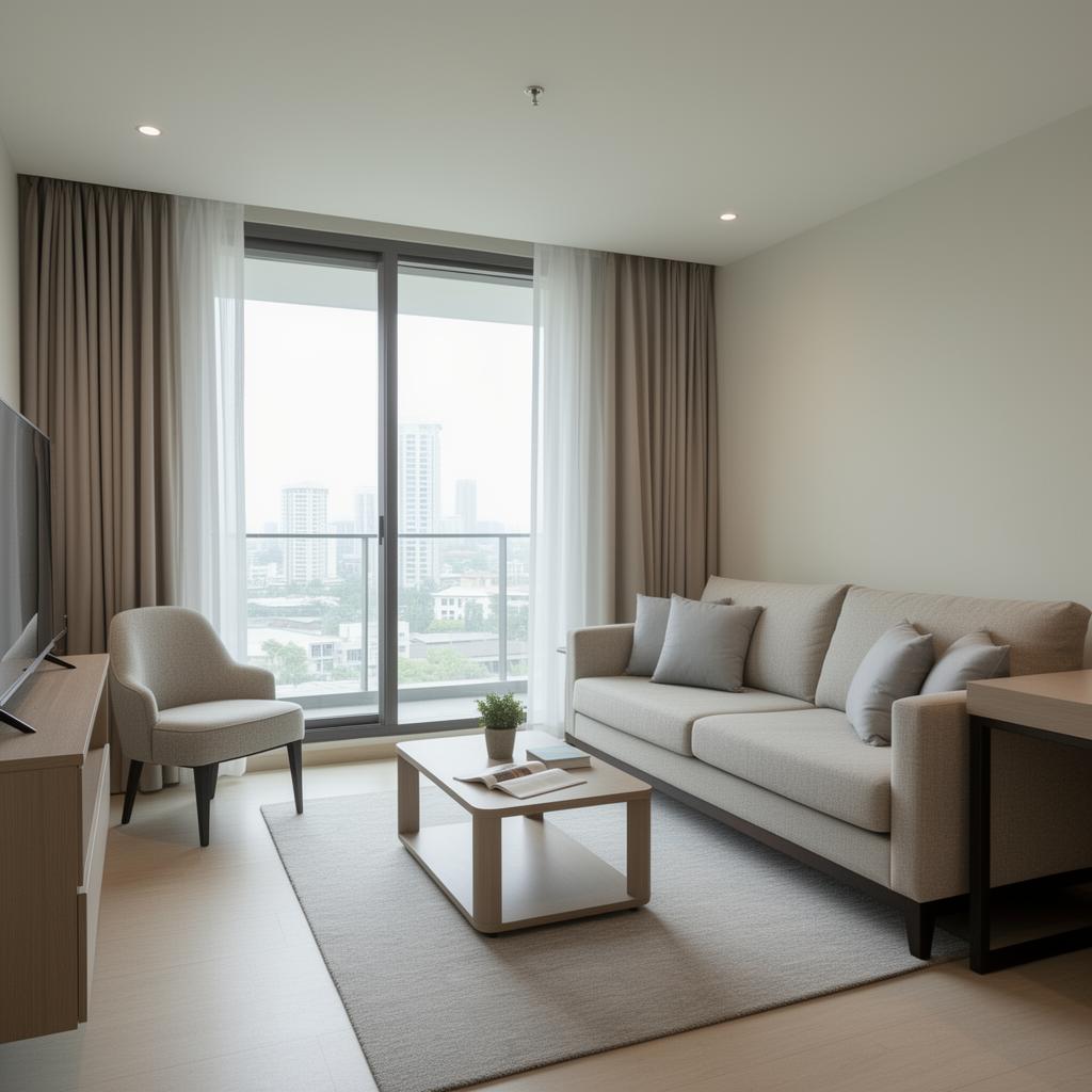 Montaire Service Residence in Makati City – professionally managed extended-stay apartment with dedicated workspace, kitchen, and skyline views